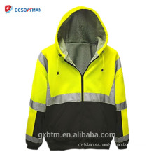 Venta caliente venta al por mayor ANSI 107 clase 3 2-tono de seguridad sudadera con capucha completa cremallera Hi Vis sudadera con capucha